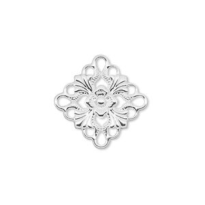 Link, silver-plated brass, 20mm single-sided diamond. Sold per pkg of 48.
