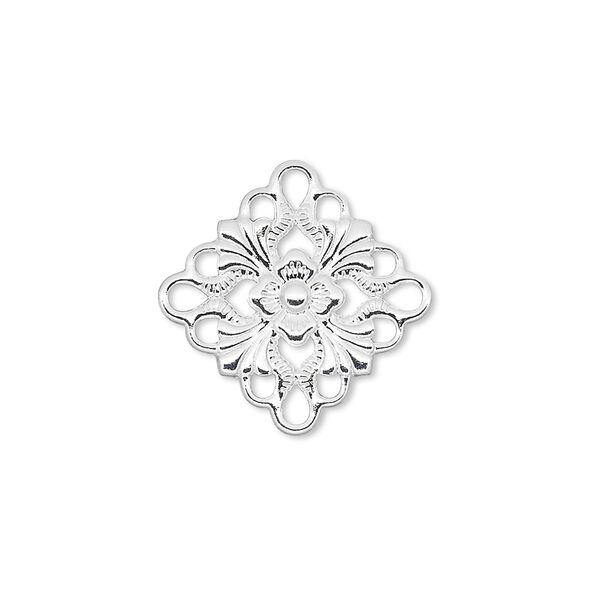 Link, silver-plated brass, 20mm single-sided diamond. Sold per pkg of 48. image number 0