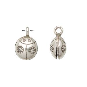 Bell, Hill Tribes, antiqued fine silver, 17x11mm round ladybug with clapper. Sold individually.