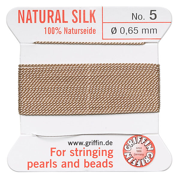 Thread, Griffin, silk, beige, size #5. Sold per 2-meter card (approximately 78 inches). image number 0