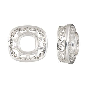 Slide, Almost Instant Jewelry®, sterling silver, 20x19mm square box with 10mm cushion setting. Sold individually.