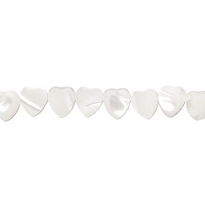 Bead, mother-of-pearl shell (bleached), white, 6mm puffed hand-cut heart, Mohs hardness 3-1/2. Sold per 15-1/2" to 16" strand.
