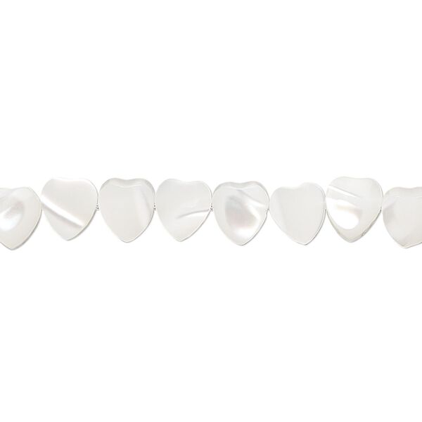 Bead, mother-of-pearl shell (bleached), white, 6mm puffed hand-cut heart, Mohs hardness 3-1/2. Sold per 15-1/2" to 16" strand. image number 0