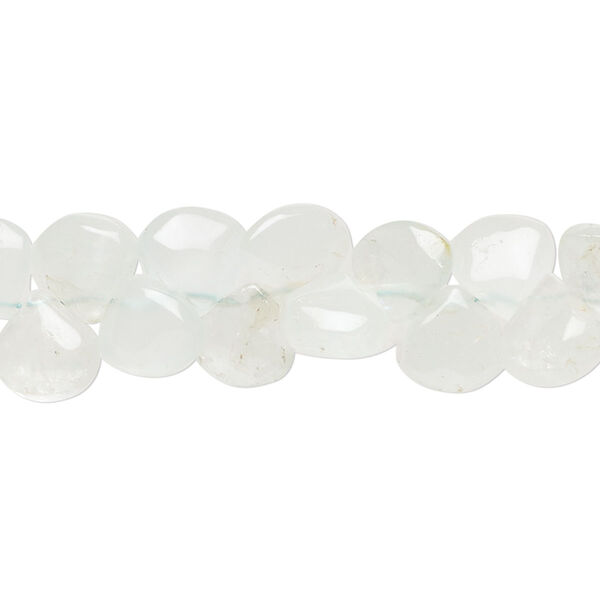 Bead, aquamarine (heated), 8-9mm hand-cut top-drilled puffed teardrop, C- grade, Mohs hardness 7-1/2 to 8. Sold per 14-inch strand, approximately 95 beads. image number 0