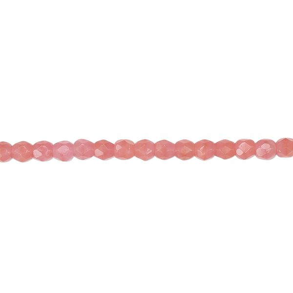 Bead, Czech fire-polished glass, opaque pink, 3mm round. Sold per 15-1/2" to 16" strand, approximately 130 beads. image number 0