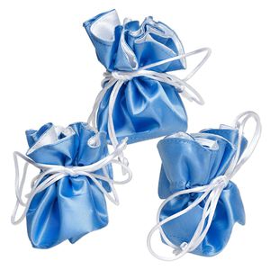 Pouch, rayon, pkg/3, blue and white, 3-1/2x3-inch round with drawstring.