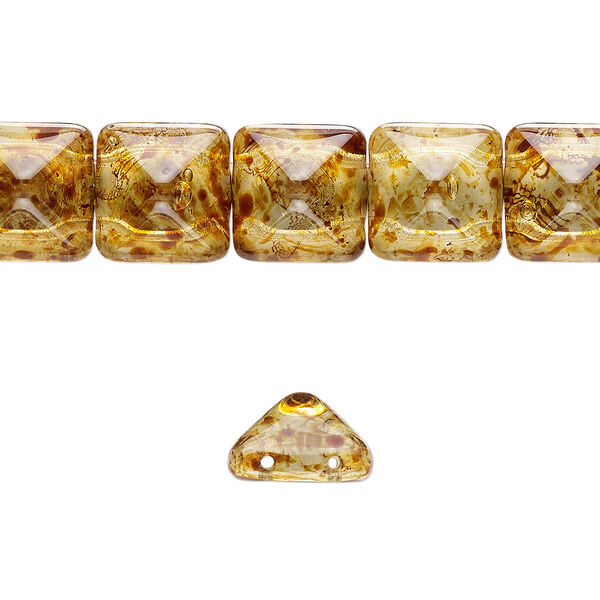 Spacer, Preciosa, Czech pressed glass, transparent tortoise gold, 11x11x7.5mm 2-strand pyramid, fits up to 5.5mm bead. Sold per 8-inch strand, approximately 15 spacers. image number 0