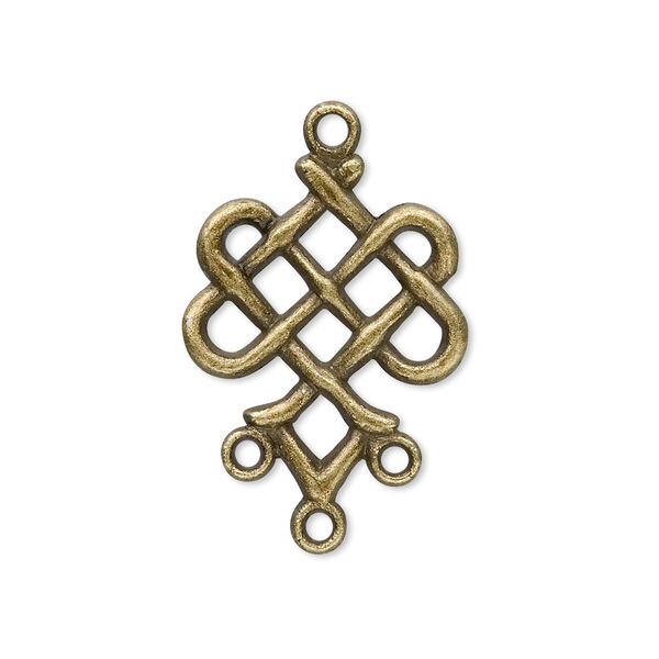 Drop, antique brass-plated "pewter" (zinc-based alloy), 23x19mm weave, 3 loops. Sold per pkg of 20. image number 0