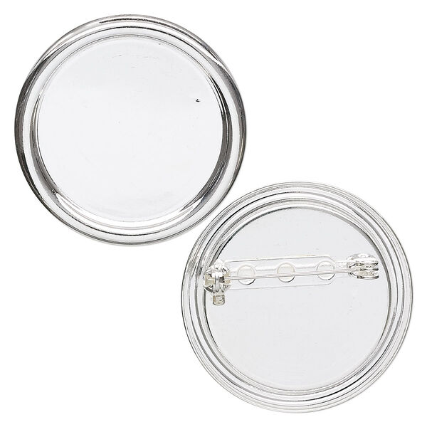 Pin back, silver-plated steel, 35mm round with 28mm round setting. Sold per pkg of 2. image number 0