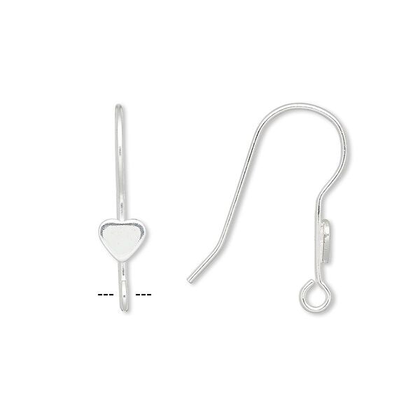 Ear wire, sterling silver-filled, 22mm fishhook with 5x4.5mm heart and open loop, 21 gauge. Sold per pkg of 5 pairs. image number 0