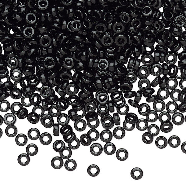 Seed bead, Miyuki, glass, pkg/50g, 3x1.3mm spacer rondelle, opaque black, (SPR3-401). image number 0