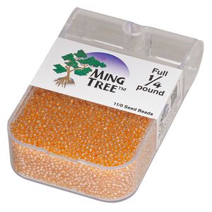Seed bead, Ming Tree™, glass, pkg/1/4 pound, #11 round, translucent luster orange.