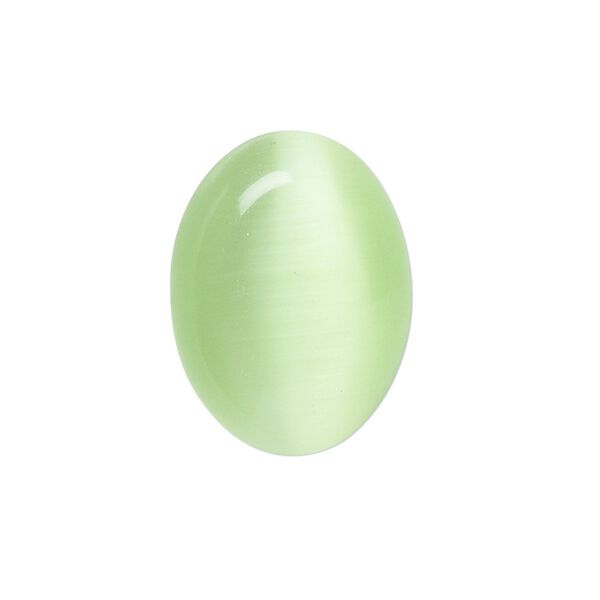 Cabochon, cat's eye glass (fiber optic glass), light green, 8x6mm calibrated oval, quality grade. Sold per pkg of 10. image number 0