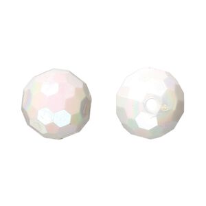 Bead, acrylic, white AB, 20mm faceted round. Sold per 100-gram pkg, approximately 20 beads.