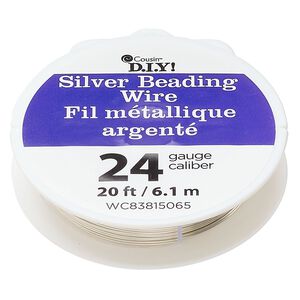 Wire copper 1pk round 24 gauge, silver finish 20 feet