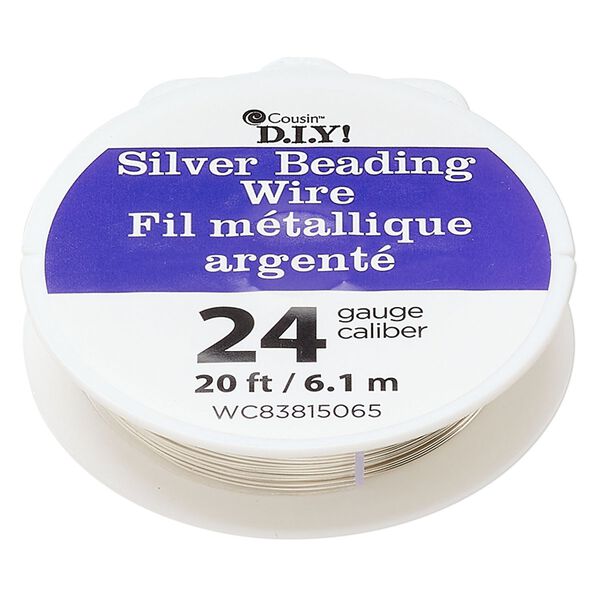 Wire copper 1pk round 24 gauge, silver finish 20 feet image number 0