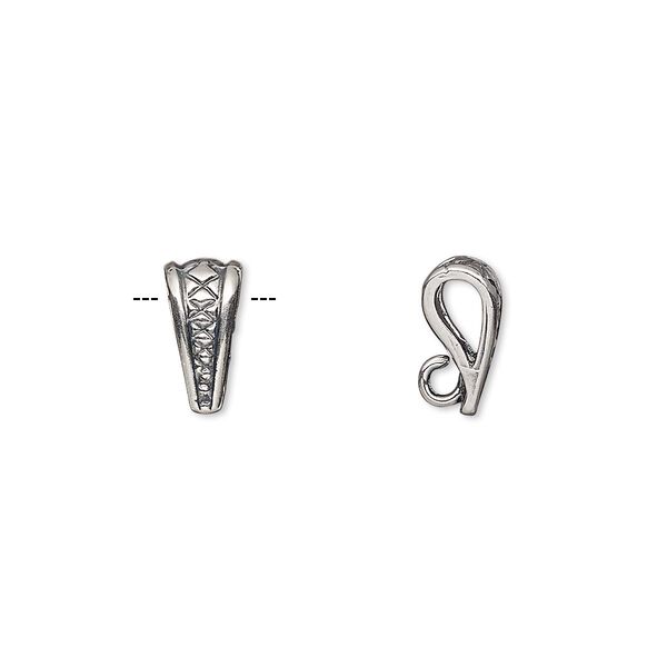 Bail, pendant, antique silver-plated brass, 10x4mm triangle with thatched design and hidden loop. Sold per pkg of 2. image number 0