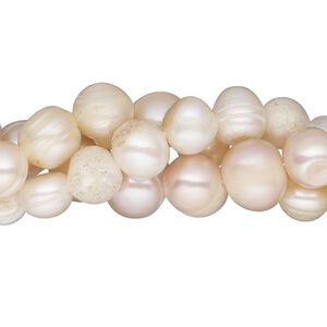 Pearl mix, cultured freshwater (bleached), white / mauve / peach, 6-12mm semi-round, D grade, Mohs hardness 2-1/2 to 4. Sold per pkg of (3) 15" to 16" strands.
