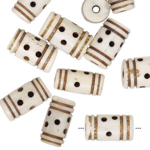 Bead, bone (dyed), antiqued, 15x8mm pierced round tube, Mohs hardness 2-1/2. Sold per pkg of 12.