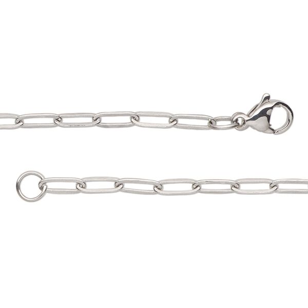 Chain, stainless steel, 2.6mm paperclip, 16 inches with lobster claw clasp. Sold individually. image number 0