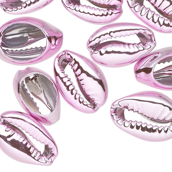 Component, electroplated cowrie shell, pink, 16x11mm-19x12mm hand-cut cowrie, Mohs hardness 3-1/2. Sold per pkg of 10. image number 0