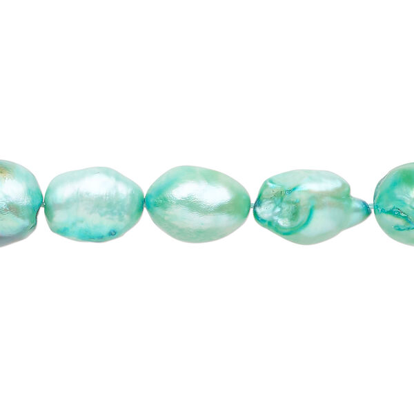 Freshwater pearl 1pkg1, rice, 15 inch light teal green 8-10mm cultured image number 0