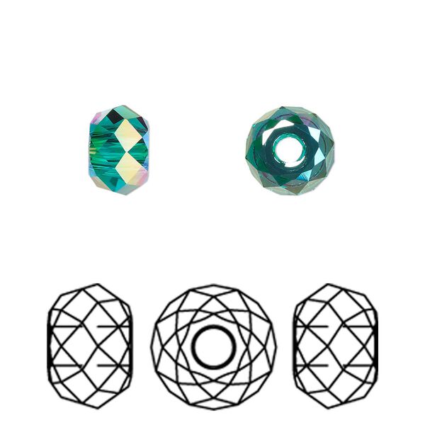Bead 4pk emerald shimmer 2X, Crystal Passions® 8x5.3mm briolette XL hole 5042 image number 0