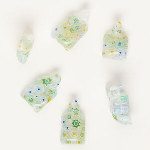 Bead, millefiori glass, clear and translucent multicolored, 18x11mm-24x14mm half-drilled turtle. Sold per pkg of 6.