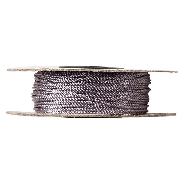 Cord, nylon, grey, 1mm twisted. Sold per 100-foot spool. image number 0