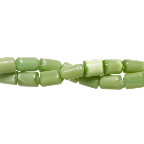 Bead 1pkg2 cat's eye glass (fiber optic glass), 6x4mm-7x6mm round tube, 14 inch opaque green image number 0
