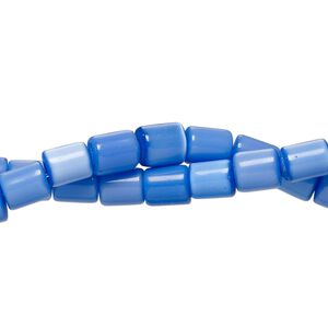 Fiber optic round tube bead 1pkg2, 6x4mm-7x6mm  / 14-inch cobalt blue