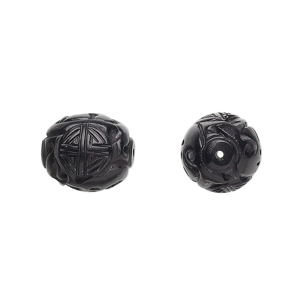 Bead, jet (natural), 13x11mm hand-carved oval, B grade, Mohs hardness 2-1/2 to 4. Sold per pkg of 2. image number 0