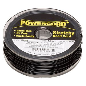Cord, Powercord®, elastic, black, 1.5mm, 22-pound test. Sold per 25-meter spool.
