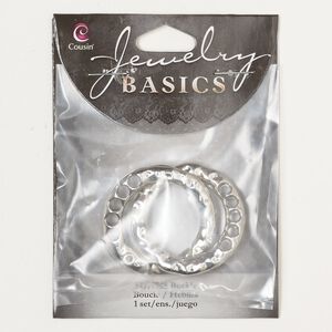 Clasp self-closing 1pkg1 "pewter" (zinc alloy), 58.5mm hammered ring, silver-finished 5-strand