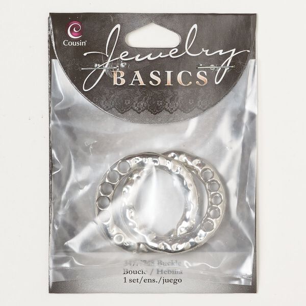 Clasp, 5-strand self-closing, silver-finished "pewter" (zinc-based alloy), 58.5mm hammered ring. Sold individually. image number 0