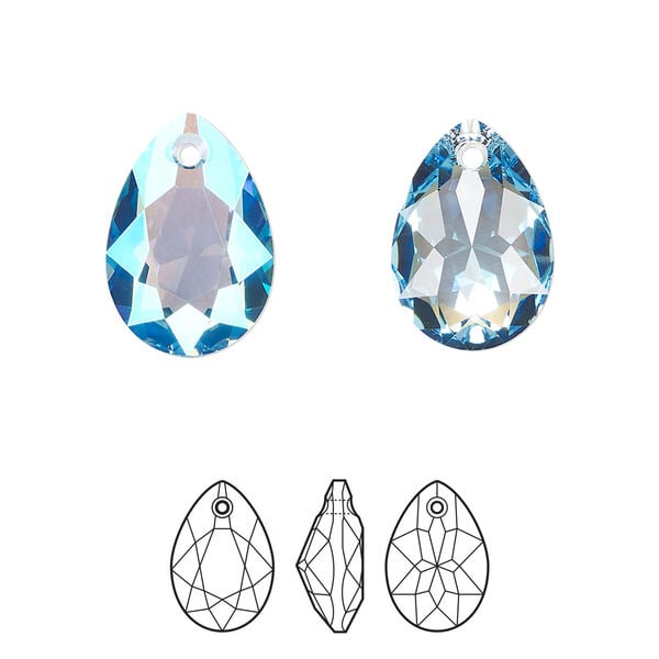 Drop 2pk aquamarine shimmer, Crystal Passions® 16x11mm pendant pear cut 6433 image number 0