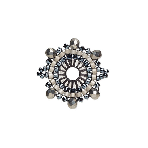 Link, Creative Touch, glass, violet / pink / dark grey, 22mm double-sided snowflake. Sold individually. image number 0