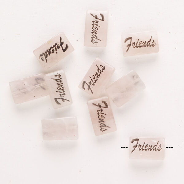 Rose quartz / enamel 1pkg10, "Friends" flat rectangle bead 13x8mm image number 1