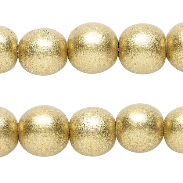 Taiwanese cheesewood 1pkg2, hand-cut painted round bead 15.5-16 inch metallic yellow gold 12mm image number 0