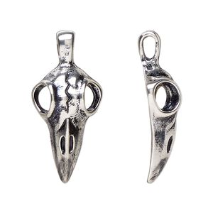 Pendant, antique silver-plated "pewter" (zinc-based alloy), 31x14mm raven. Sold individually.