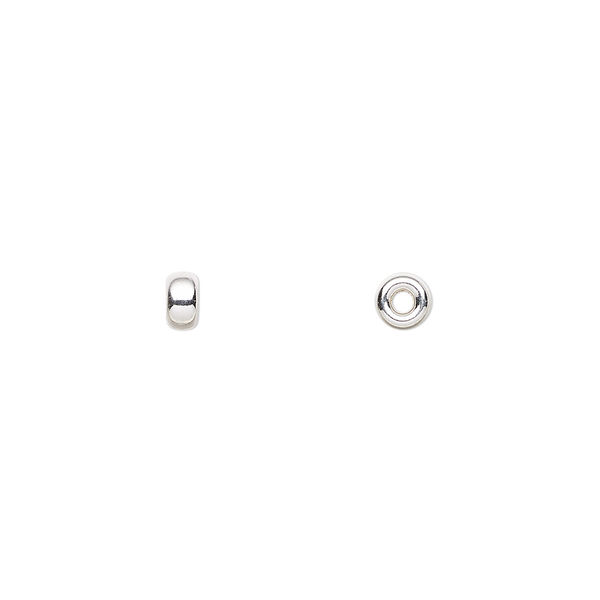 Bead, sterling silver, 4x2mm smooth flat rondelle. Sold per pkg of 4. image number 0