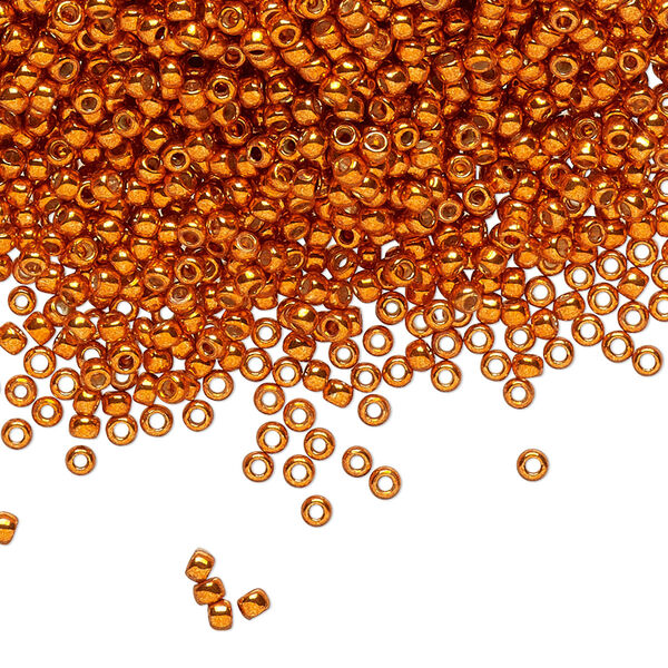 Seed bead, TOHO BEADS®, glass, pkg/250g, #11 round, opaque galvanized PermaFinish saffron (TR-11-PF562). image number 0
