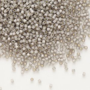 Seed bead, Delica®, glass, pkg/7.5g, #11 round, translucent silver-lined glass enamel light taupe opal (DB-1456).