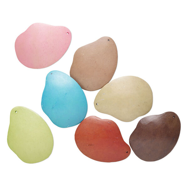 Focal, coconut shell (dyed), multicolored, 2-3/4 x 2-inch freeform. Sold per pkg of 6. image number 0