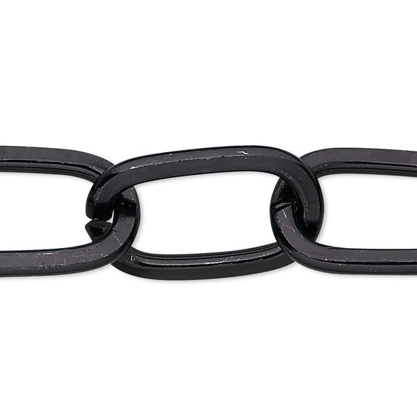 Chain, anodized aluminum, black, 15mm flat oval cable. Sold per pkg of 25 feet. image number 0