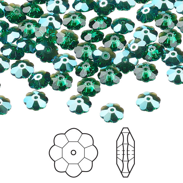 Margarita flower 1pkg24 majestic green shimmer, Crystal Passions®, 6x2mm flower bead 3700 image number 0