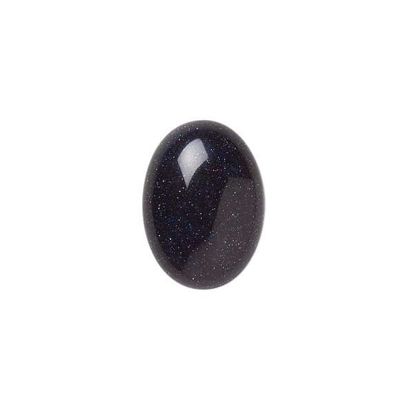 Cabochon, blue goldstone (glass) (man-made), 18x13mm calibrated oval. Sold per pkg of 2. image number 0