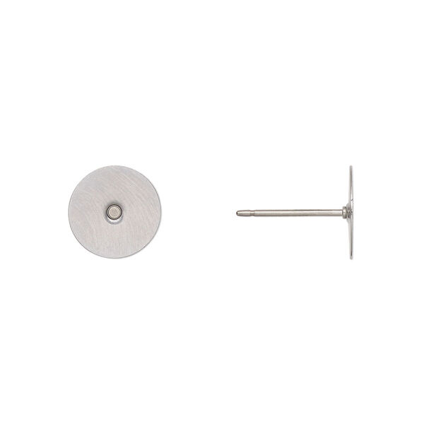 Earstud, titanium and stainless steel, 10mm flat pad, 21 gauge. Sold per pkg of 50 pairs. image number 0