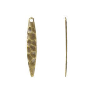 Drop, antique gold-plated steel, 28x5mm textured drop. Sold per pkg of 50.