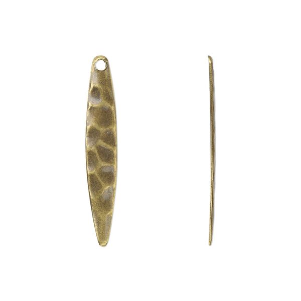 Drop, antique gold-plated steel, 28x5mm textured drop. Sold per pkg of 50. image number 0